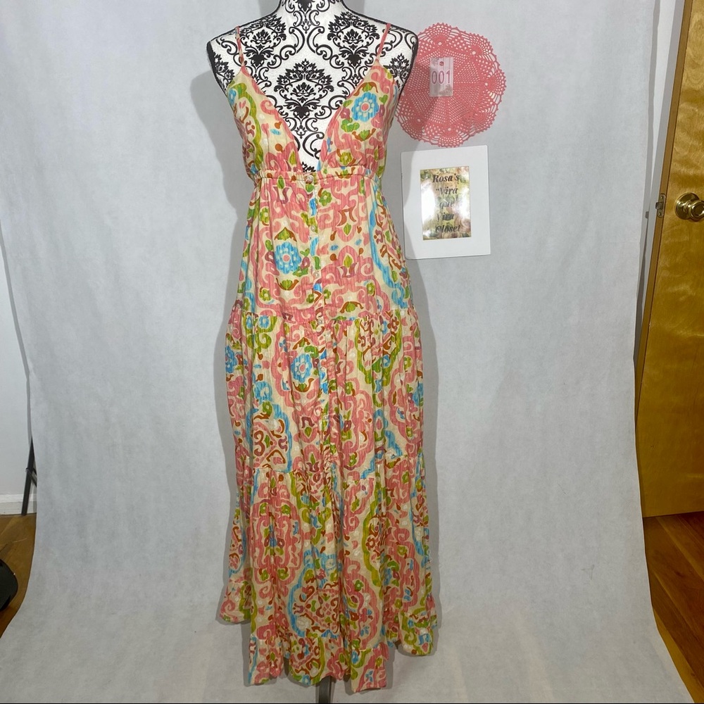 House of Harlow 1960 NWT Tiered Print Maxi Dress Medium with Tie Back - Picture 2 of 7
